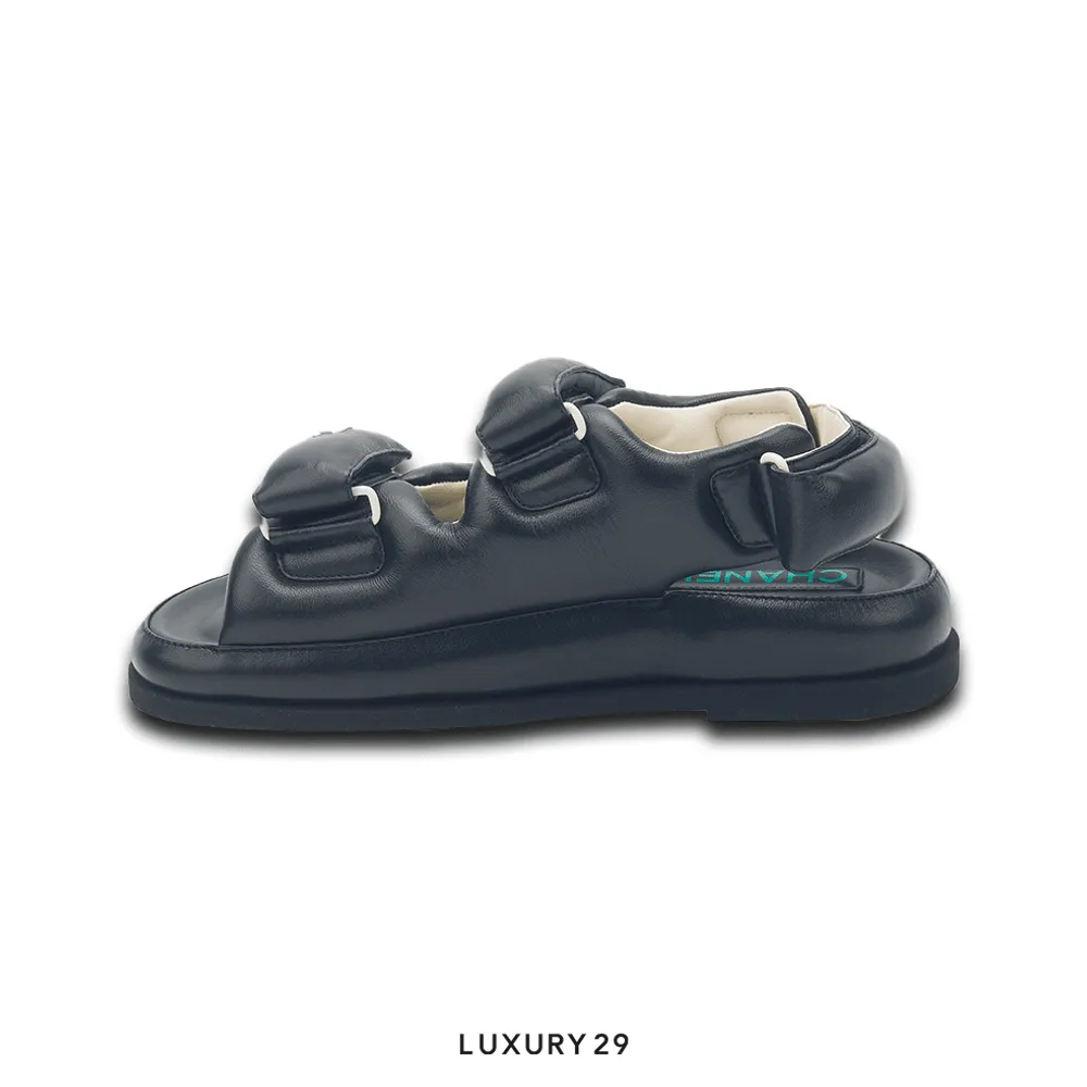 Chanel Lambskin Puffer Dad Sandals(39, Black)
