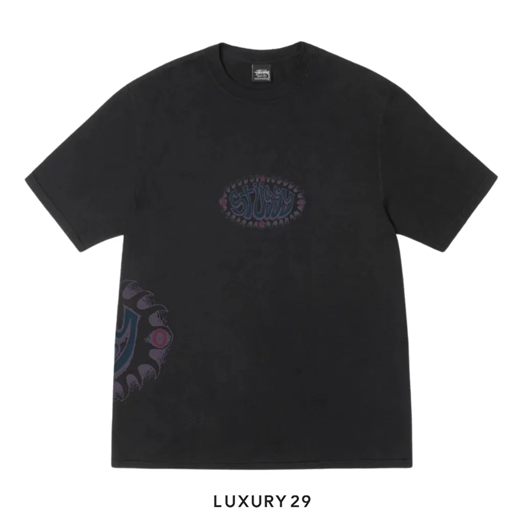 STUSSY WAVE OVAL TEE PIGMENT DYED BLACK(S, Black)