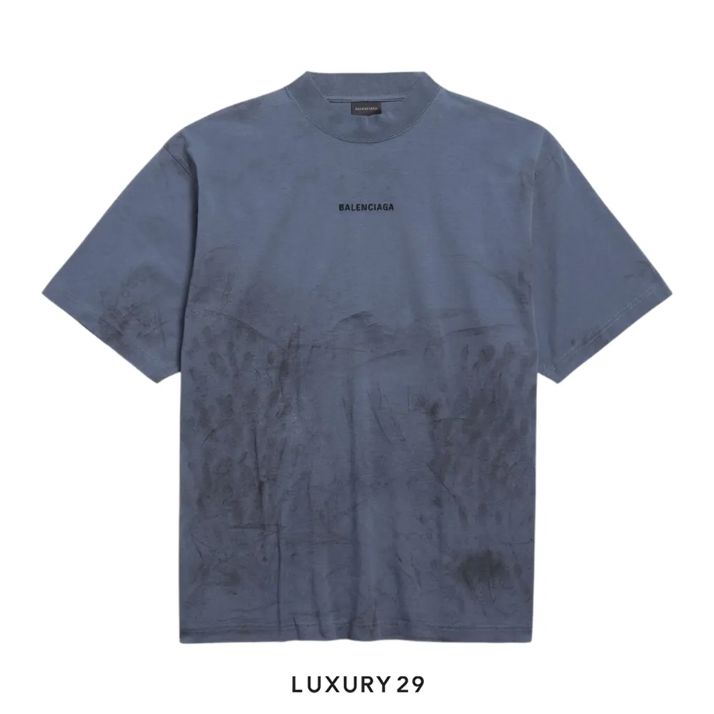 Balenciaga Back Medium Fit T-shirt in Faded Dark Blue/black(M, Blue)