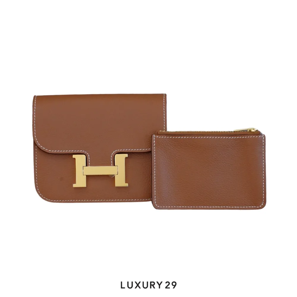 Hermes Constance Slim Compact Veau Evercolor Gold(Mini, Gold)