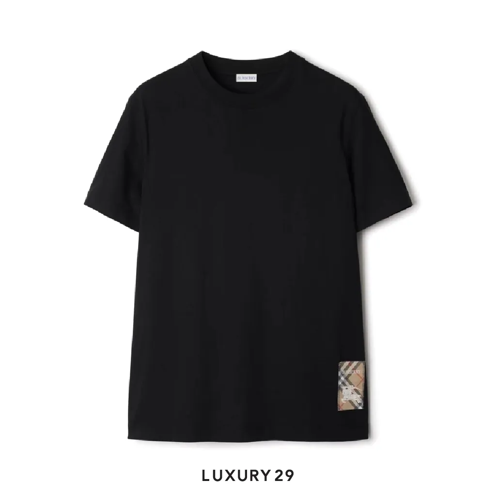 Burberry Check Label Cotton T-shirt Black(S, Black)