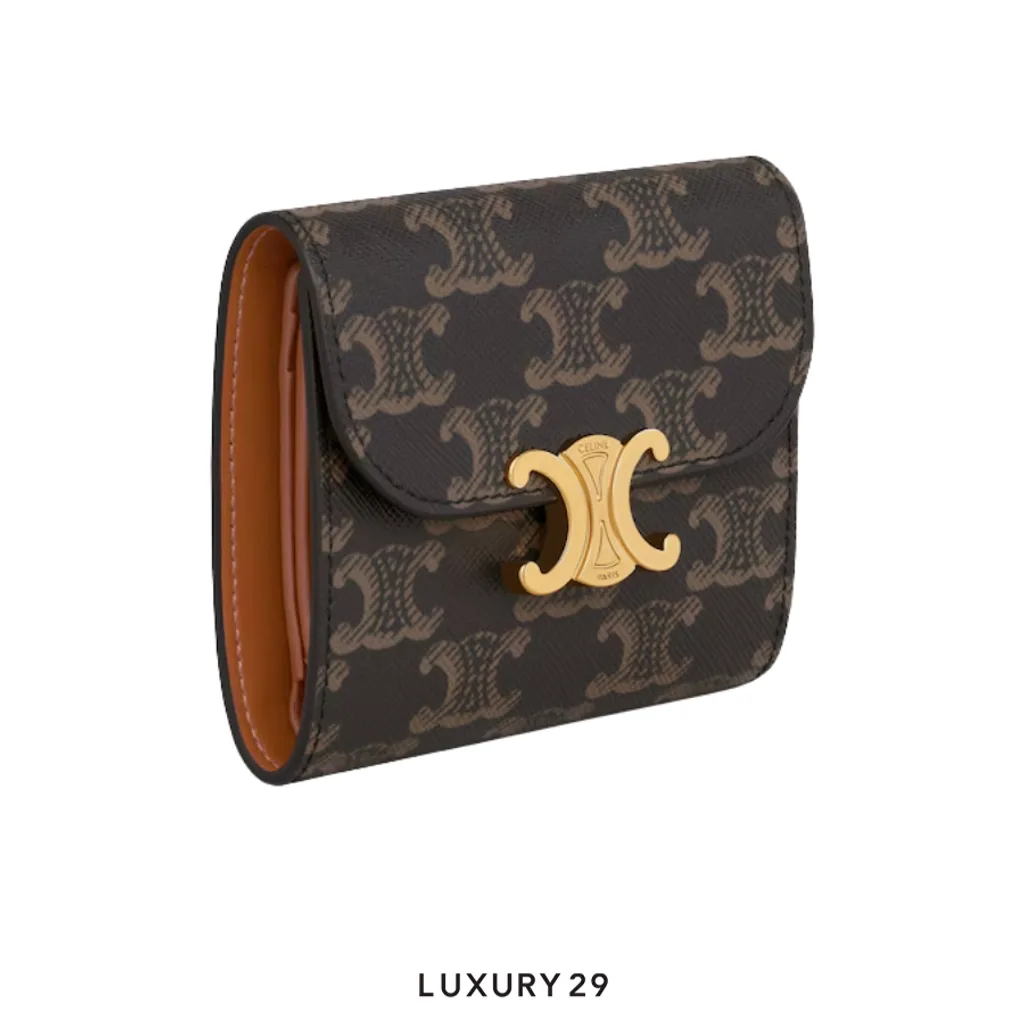 Celine TRIOMPHE wallet with flap closure Triomphe canvas Tan(Small, Brown)