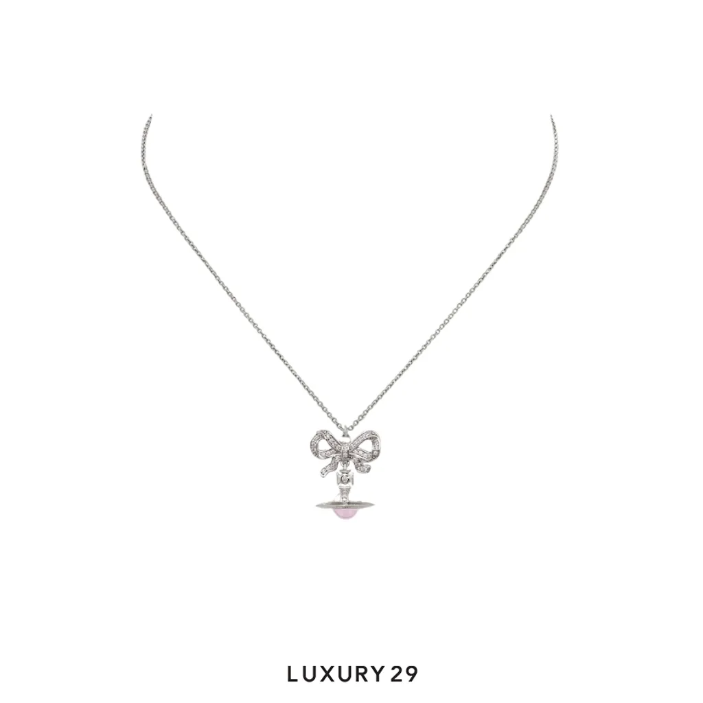 Vivienne Westwood Octavie Pendant Necklace Platinum/pink CZ(Free Size, Silver)