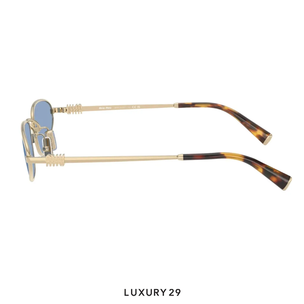 Miu Miu Pale Gold Geometric Sunglasses Blue Lenses(Free Size, Gold)