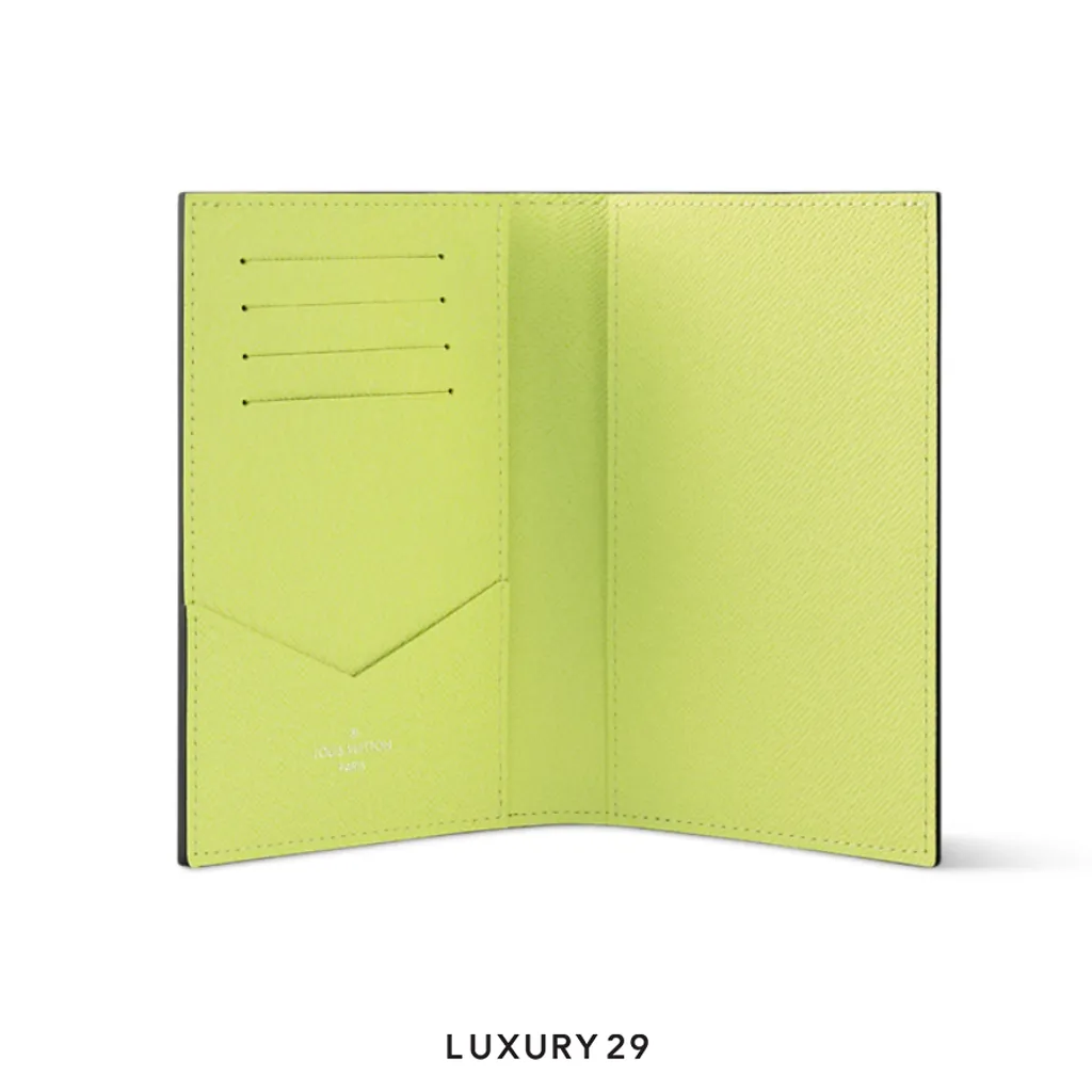 Louis Vuitton LV Passport Cover Monogram coated canvas and Taiga cowhide leather Lemon Yellow(Small, Yellow)