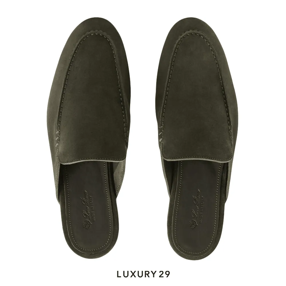 Loro Piana Babouche Walk Loafers Suede Mimetico(40, Green)