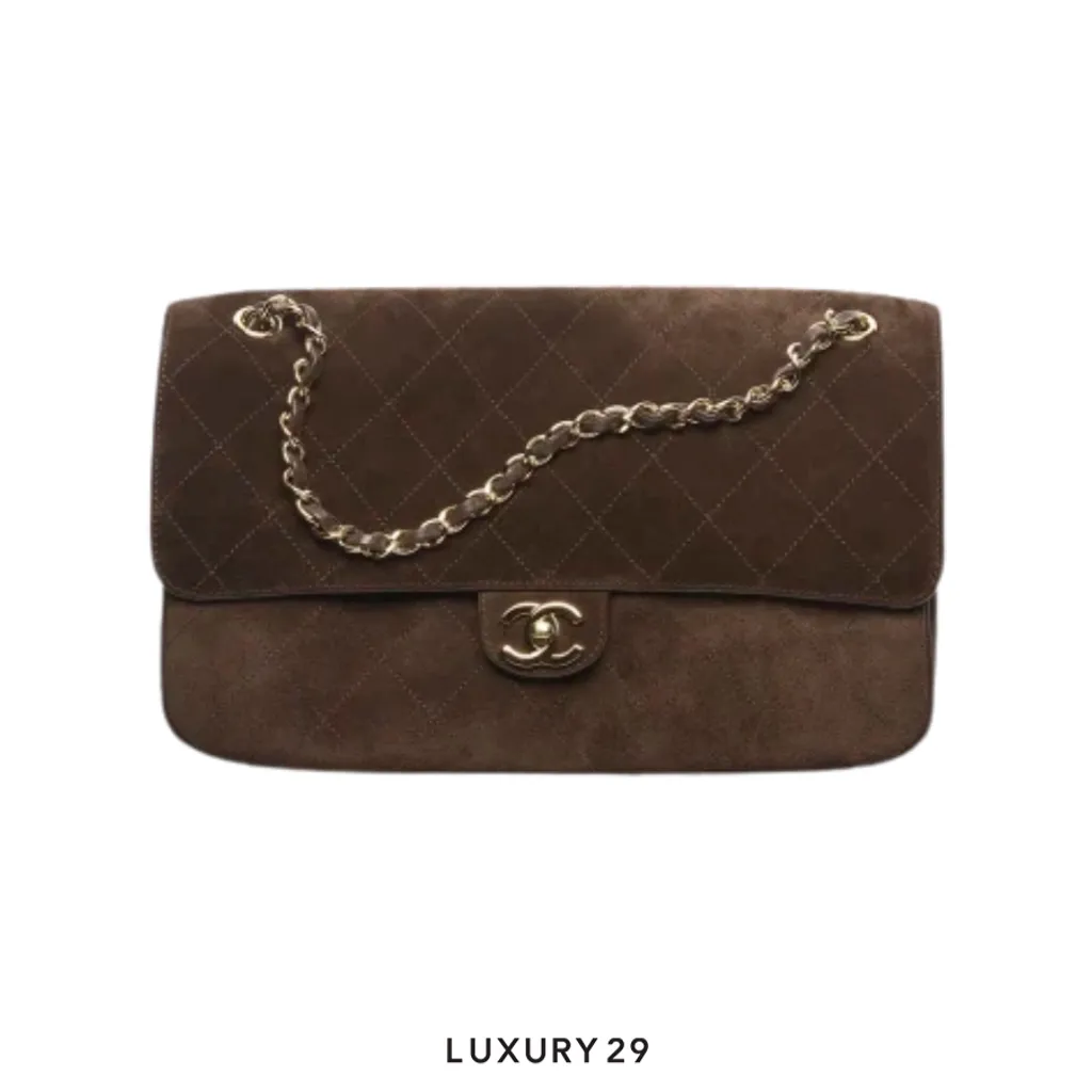 Chanel Spring Summer 2026 Maxi Flapbag Suede Calfskin & Gold Metal Dark Brown(Small, Brown)