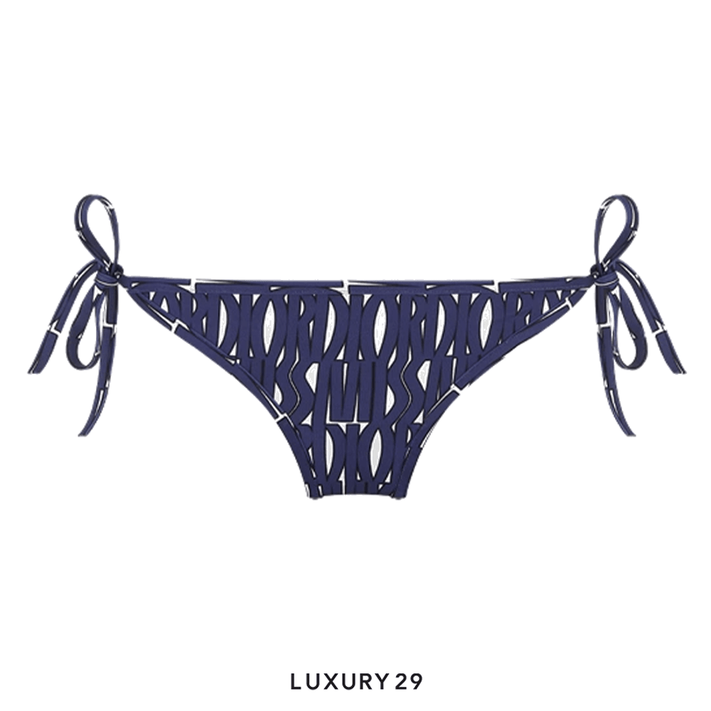 Bikini Bottom 
White Technical Fabric with Navy Blue Miss Dior Allover Motif(XS, Blue)