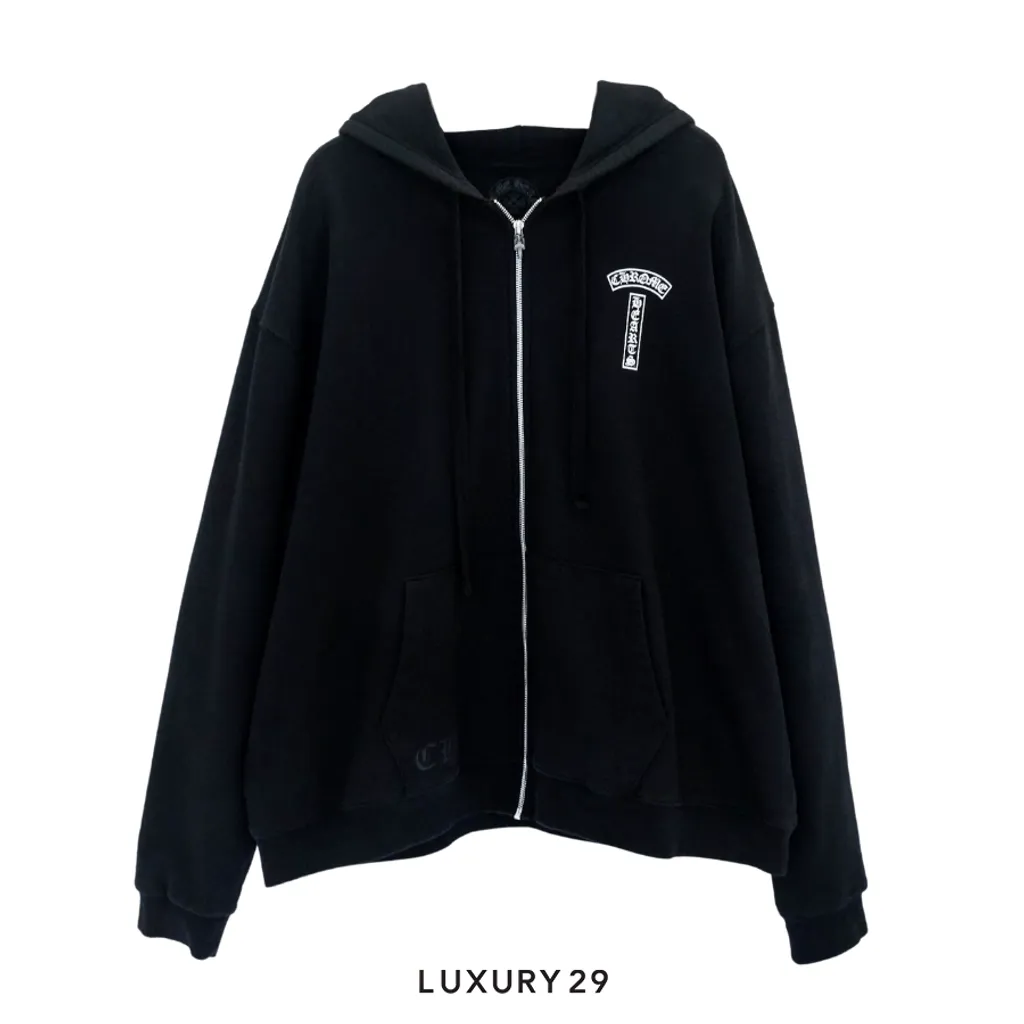 Chrome Hearts T shoulder Logo U.S.A. Zipped Hoodie Black(2XL, Black)