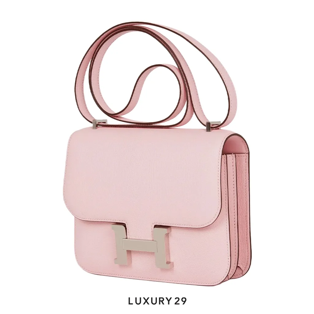 Hermes Constance 18 Rose Sakura Chevre Palladium Hardware(Mini, Pink)