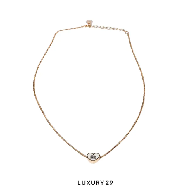 Miu Miu metal necklace heart-shaped pendant Gold/White