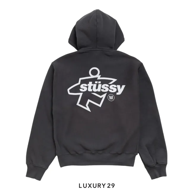 STUSSY SURF SIZE ZIP HOODIE FADED BLACK