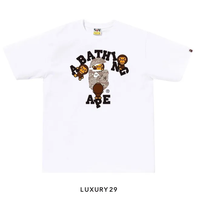A Bathing Ape Men's TIGER CAMO COLLEGE MILO TEE White