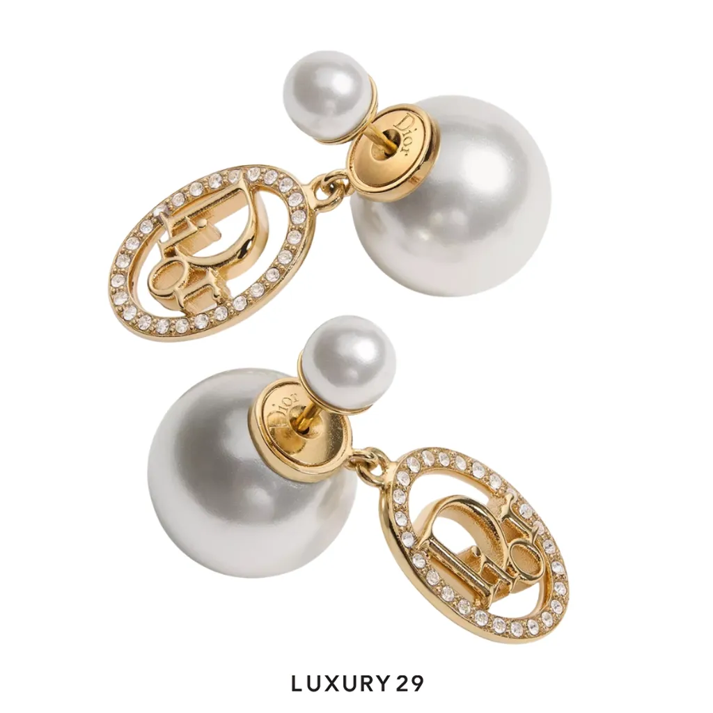 Dior Tribales Earrings Gold-plated metal, white resin pearls, and crystals(Free Size, Gold)