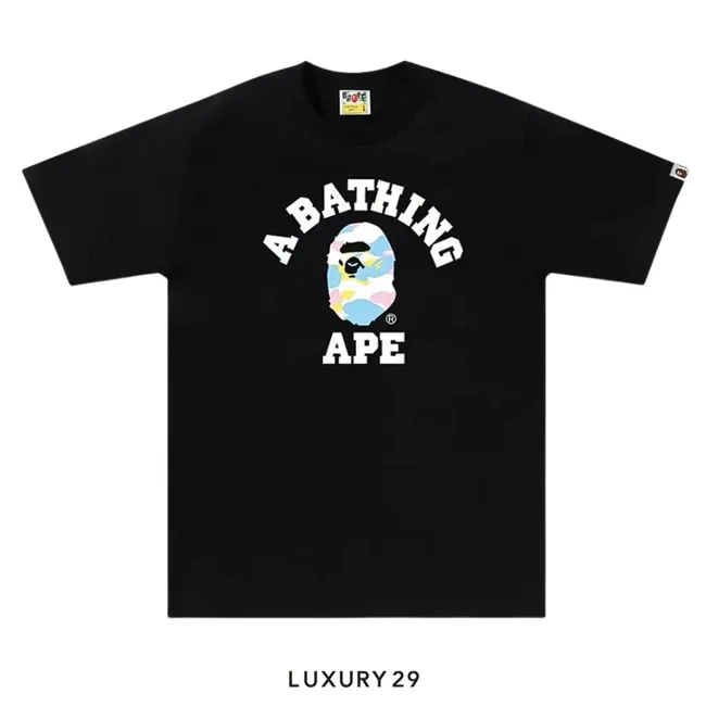 A Bathing Ape BAPE New Multi Camo College Tee Black