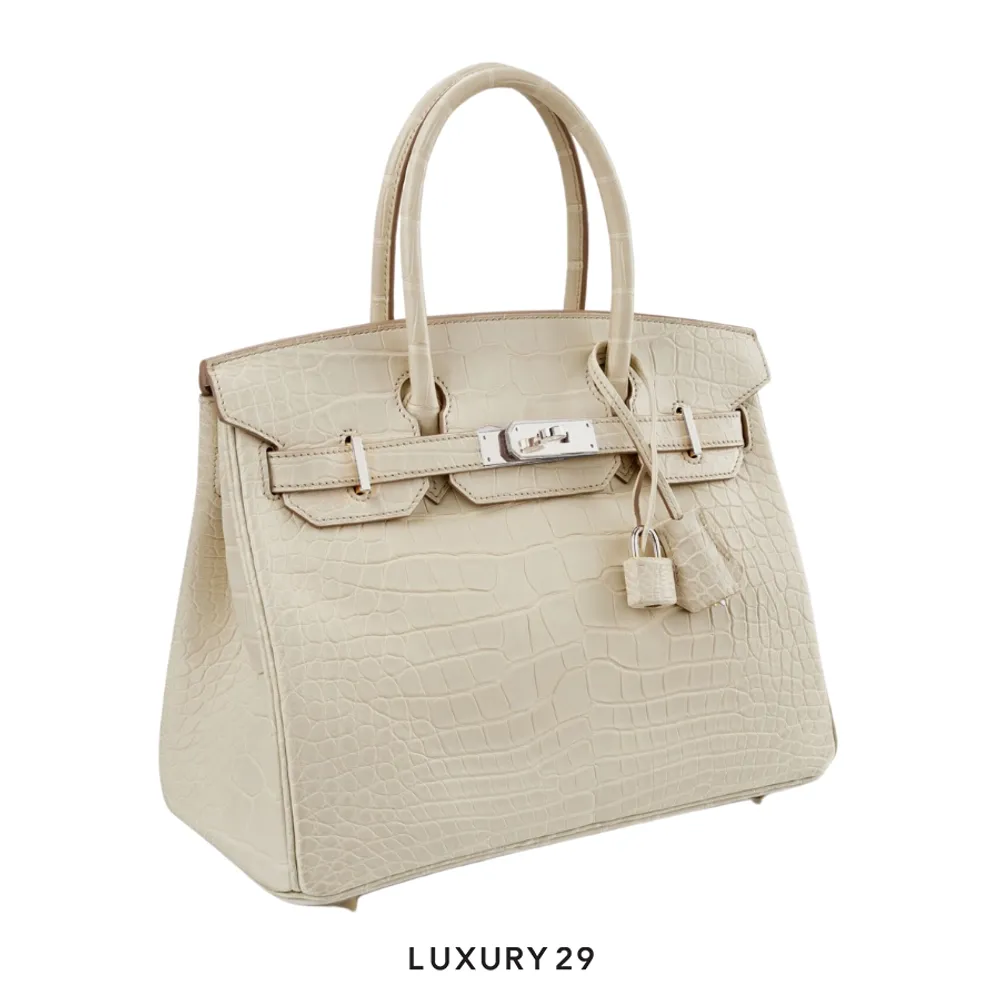 Hermes Sac Birkin Selier 30 Beton Alligator Mississippiensis Mat / W Stamp (2024)(Medium, White)