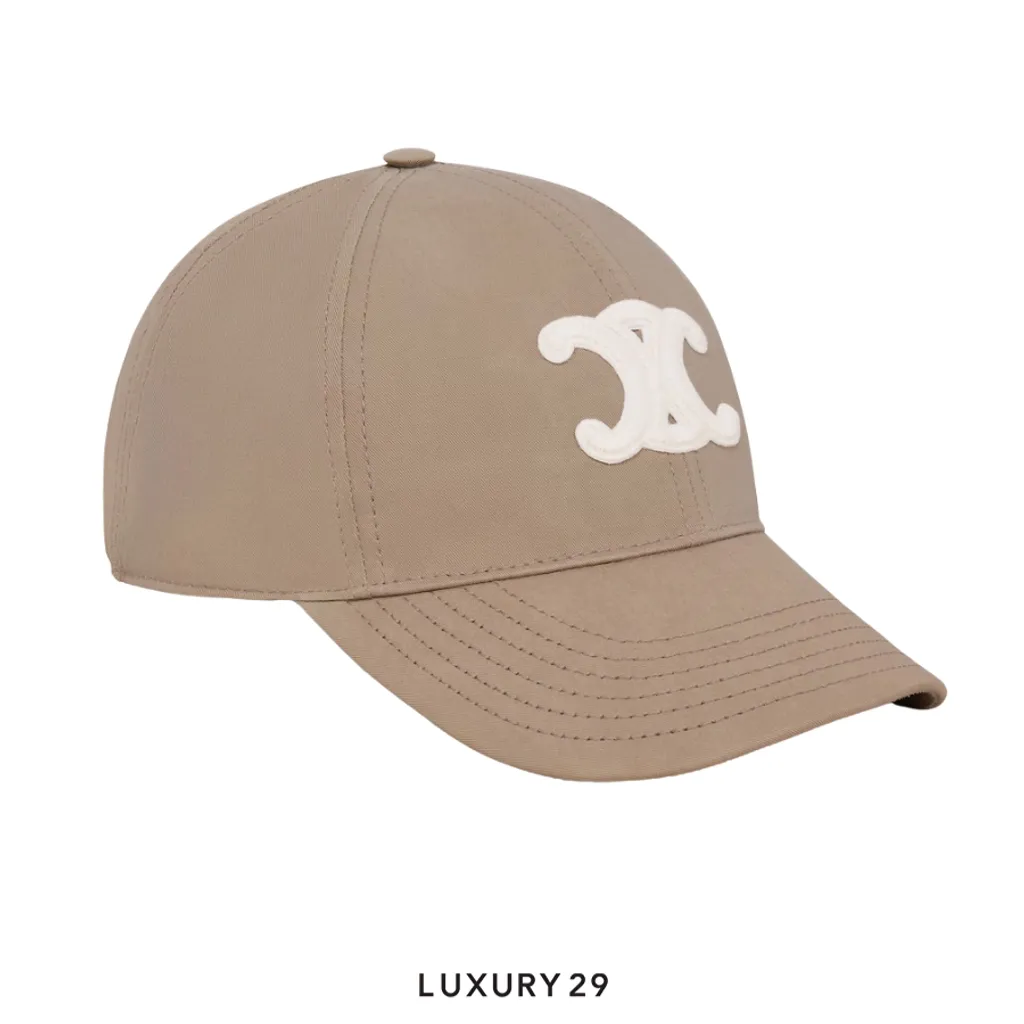 Celine TRIOMPHE Cotton Gabardine Baseball Cap Grey Beige(S, Neutrals)