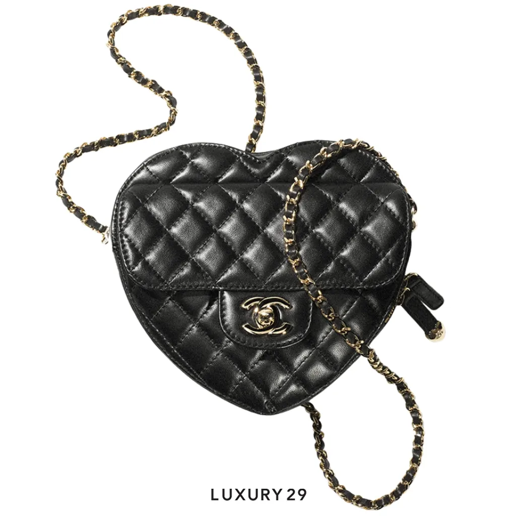 Chanel Heart Bag Lambskin Black Gold Hardware(Medium, Black)