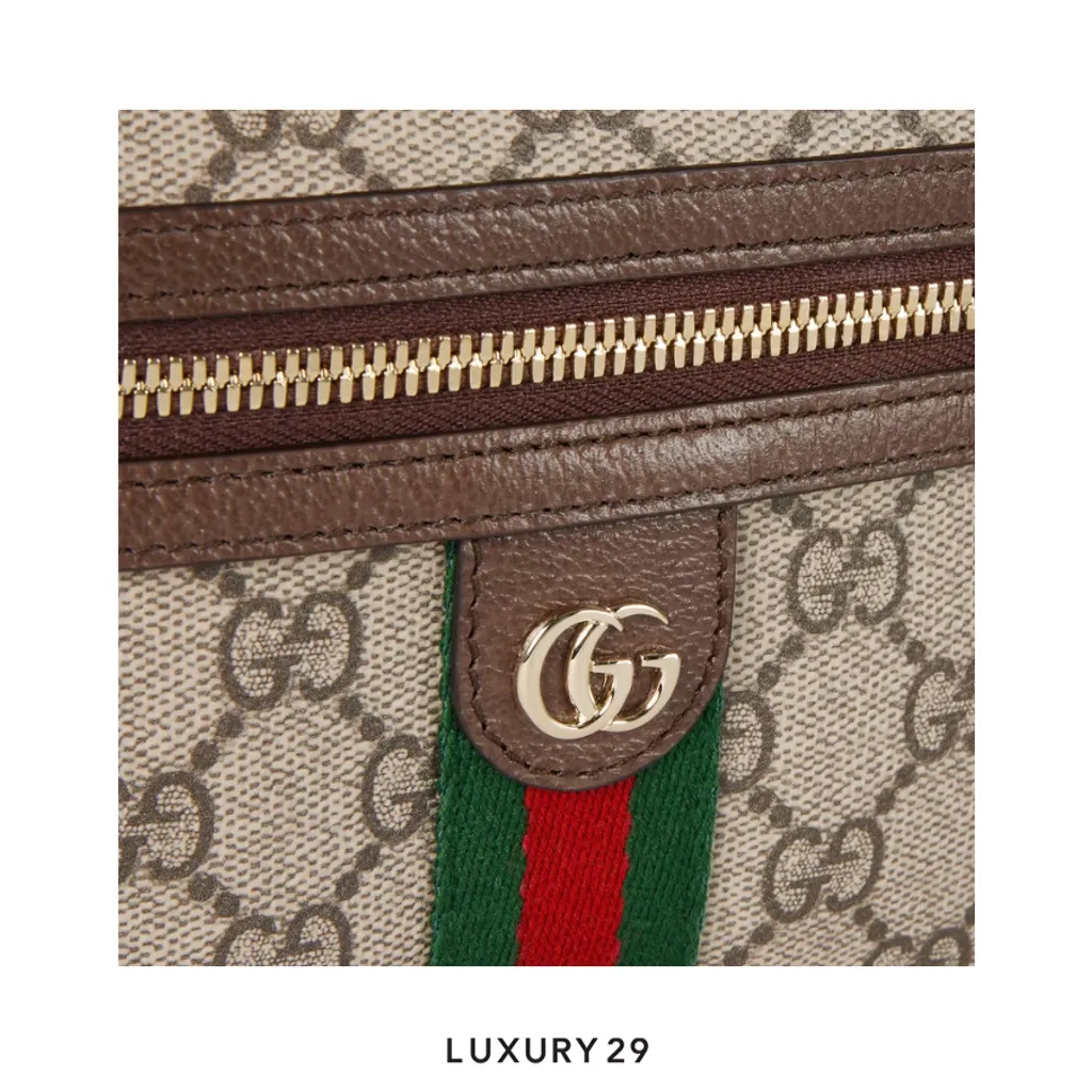 Gucci Ophidia small vanity bag Beige and dark brown GG Monogram coated fabric Brown(Small, Brown)