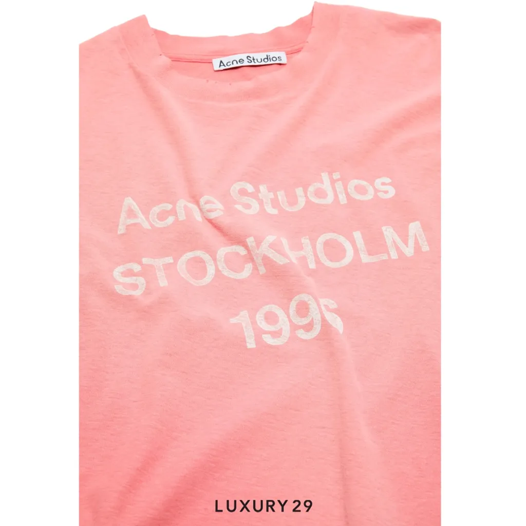 Acne Studios Sprayed 1996 logo t-shirt  Long-sleeve crewneck Tango Pink(L/M, Pink)