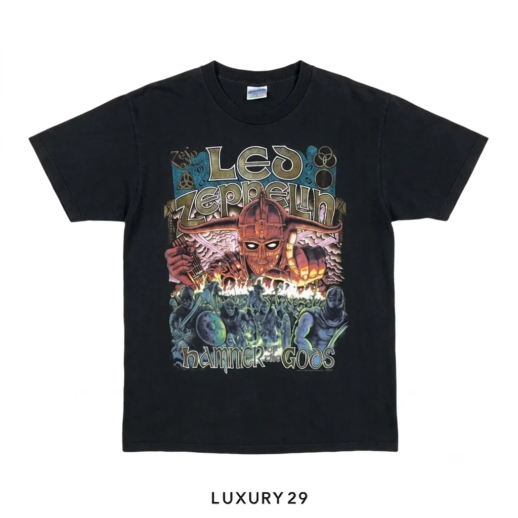 Not Applicable Vintage Led Zeppelin Hammer Of The God 90s' T-shirt Black(Free Size, Black)