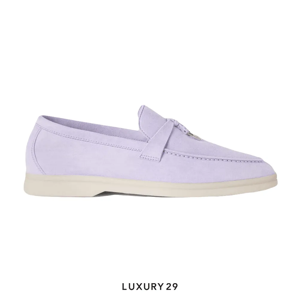 Loro Piana Summer Charms Walk Loafers Suede Goatskin Lilac Wagasa(38.5, Purple)