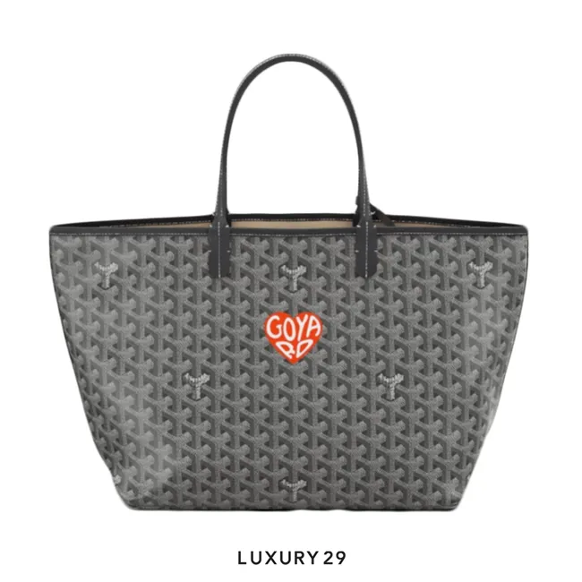 Goyard Saint Louis PM Bag Grey Hand-Painted Heart Orange