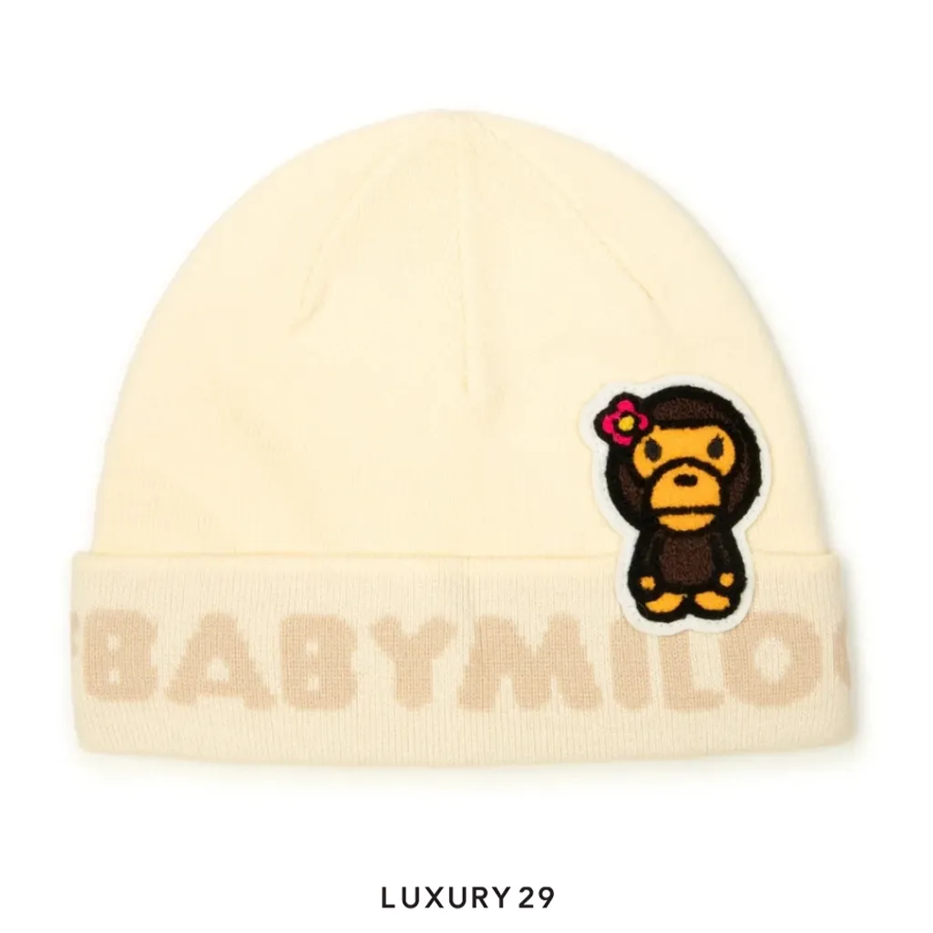 A Bathing Ape BABY MILO Beanie Knit Cap Ivory(Free Size, Neutrals)