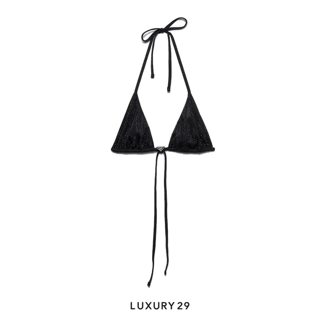 Prada Jersey triangle bikini top with rhinestones Black/Fume