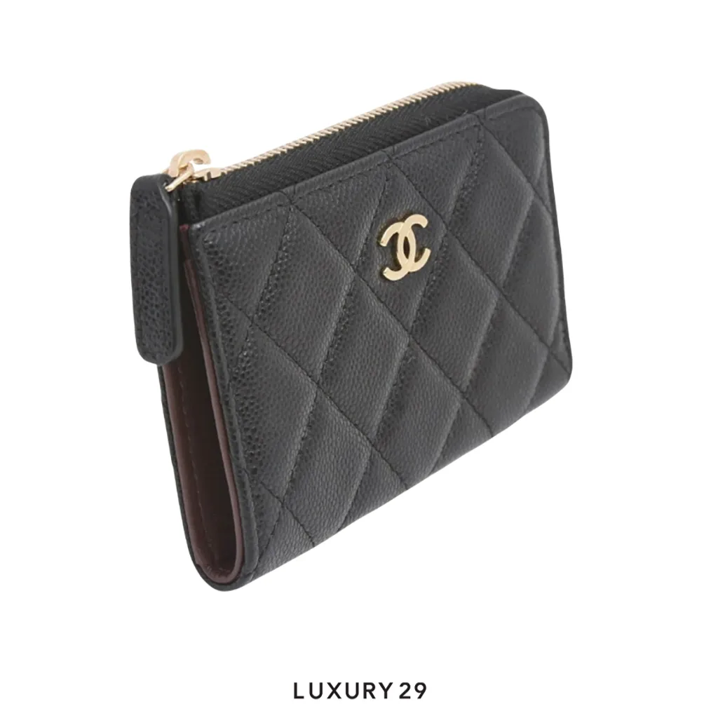 Chanel Classic Zipped Grained Shiny Calfskin & Gold-Tone Metal  Black(Small, Black)
