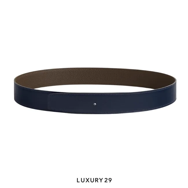 Hermes Reversible leather strap 38 mm bleu marine / Ecorce