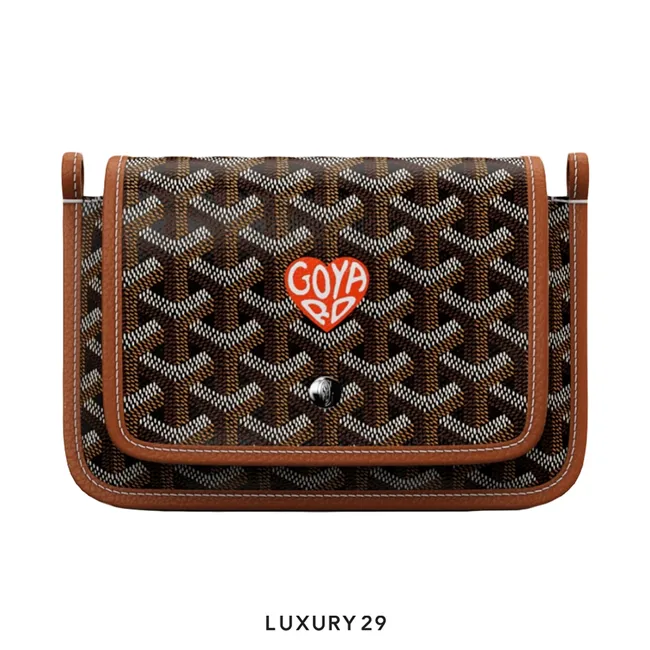 Goyard Plumet Pocket Wallet Black & Tan Hand-Painted Heart Orange