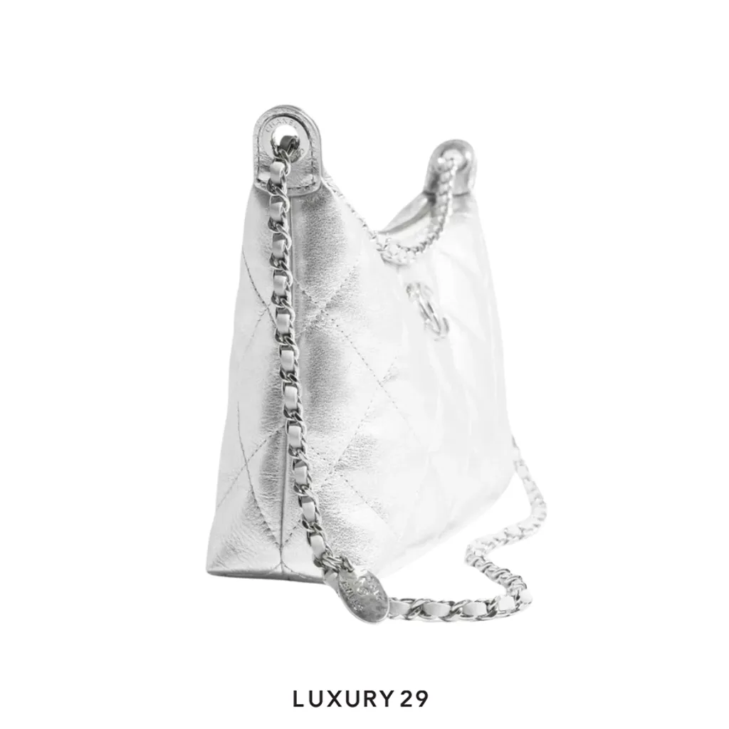 Chanel Hobo Handbag In Metallic Calfskin(Small, Silver)
