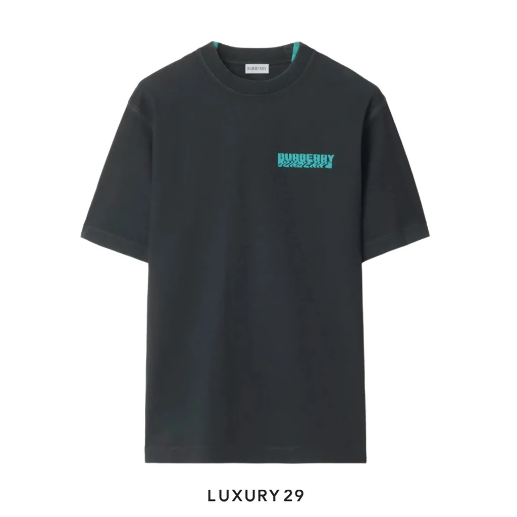 Burberry Warped Logo Cotton T-shirt in Atom Blue(S, Black)