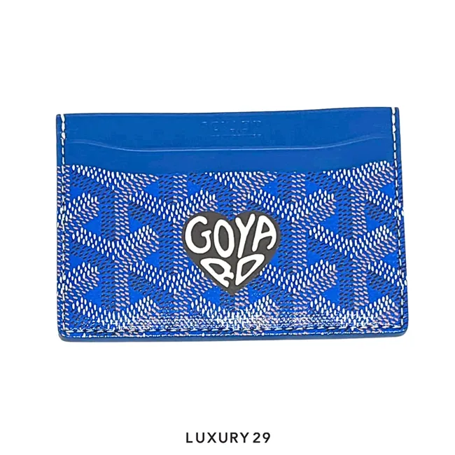 Goyard Saint-Sulpice Card Wallet Sky Blue Hand-Painted Heart Grey