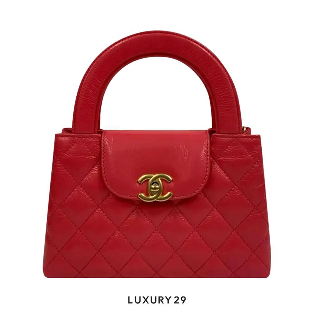Chanel Mini Shopping Bag In Shiny Aged Calfskin With Gold-Tone Red(Mini, Red)