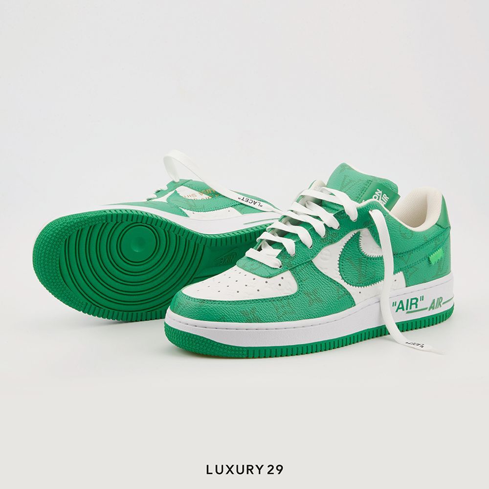 Louis Vuitton LV Nike Air Force 1 Low By Virgil Abloh White Green Royal(M)(40, Green)