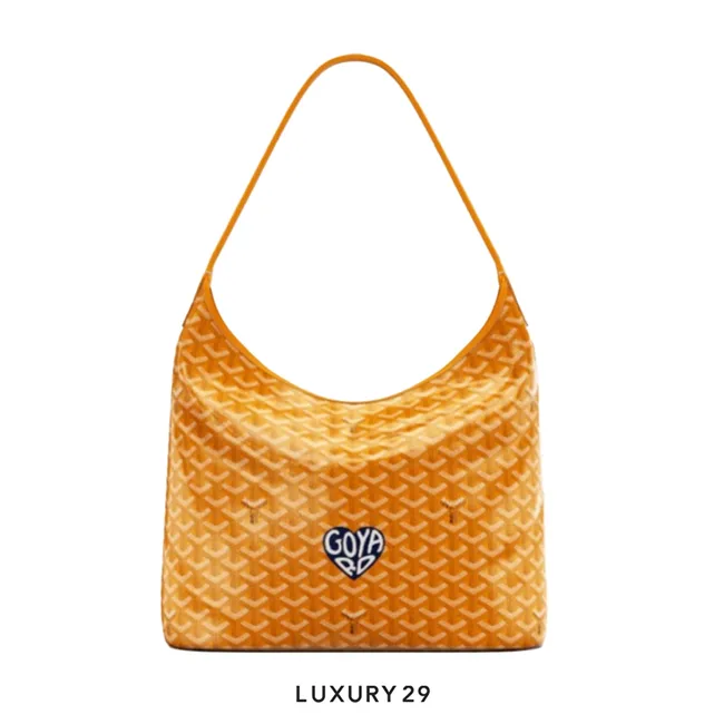 Goyard Boheme Hobo Bag Yellow Hand-Painted Heart Blue