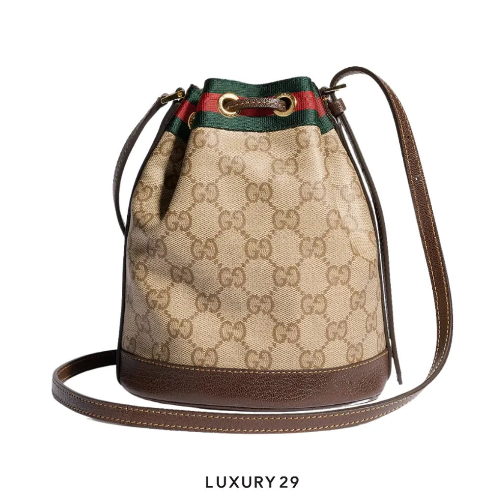 Gucci  Mini bucket bag with Web Brown(Mini, Brown)