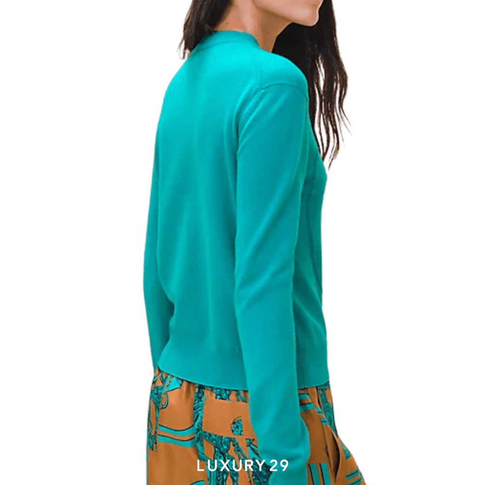 Hermes Cashmere "H Lift" long-sleeve sweater Vert Emeraude(S, Green)
