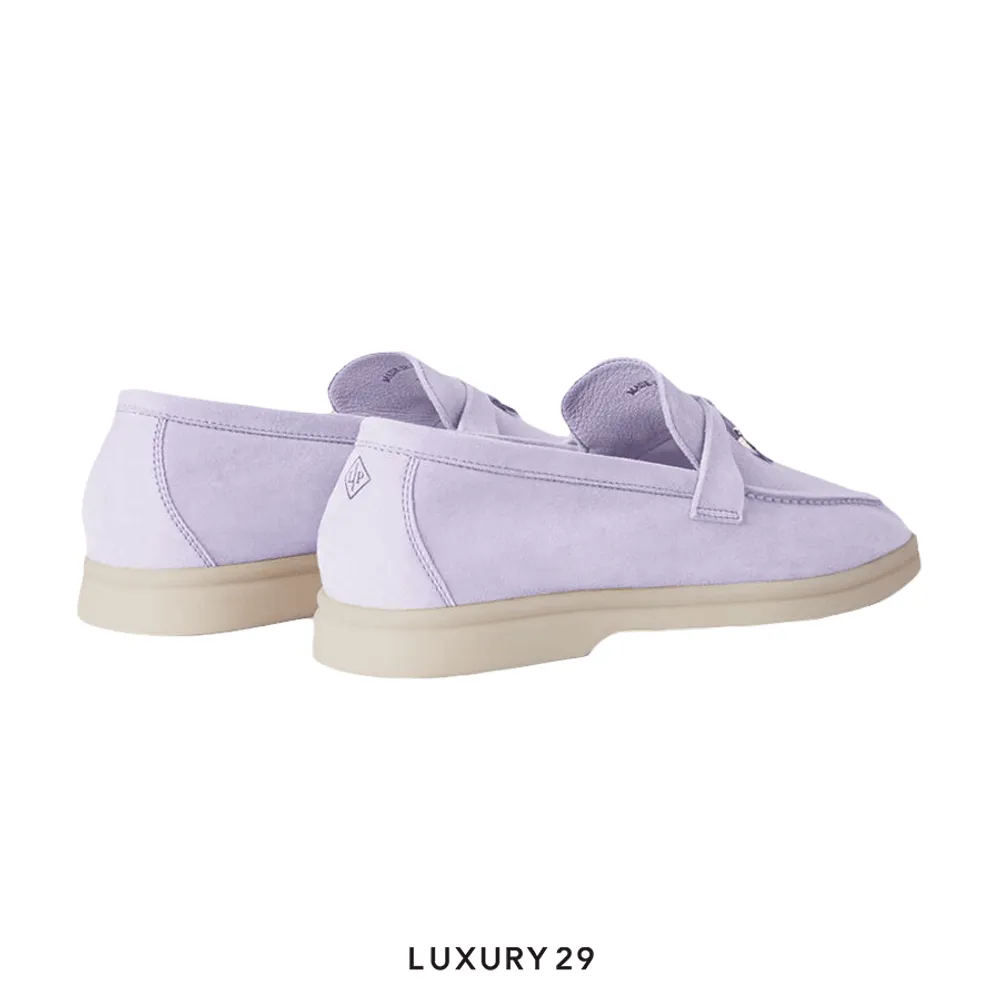 Loro Piana Summer Charms Walk Loafers Suede Goatskin Lilac Wagasa(38.5, Purple)