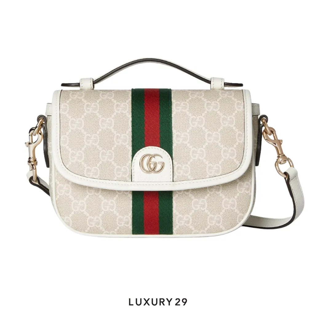 Gucci Ophidia small top handle bag beige and white GG fabric(Small, White)