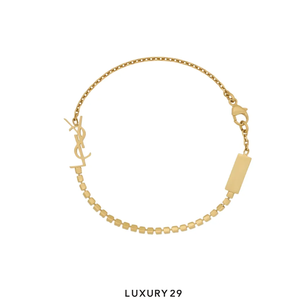 YSL Saint Laurent CASSANDRE CHARM BRACELET IN METAL AND RHINESTONE Gold(Free Size, Gold)