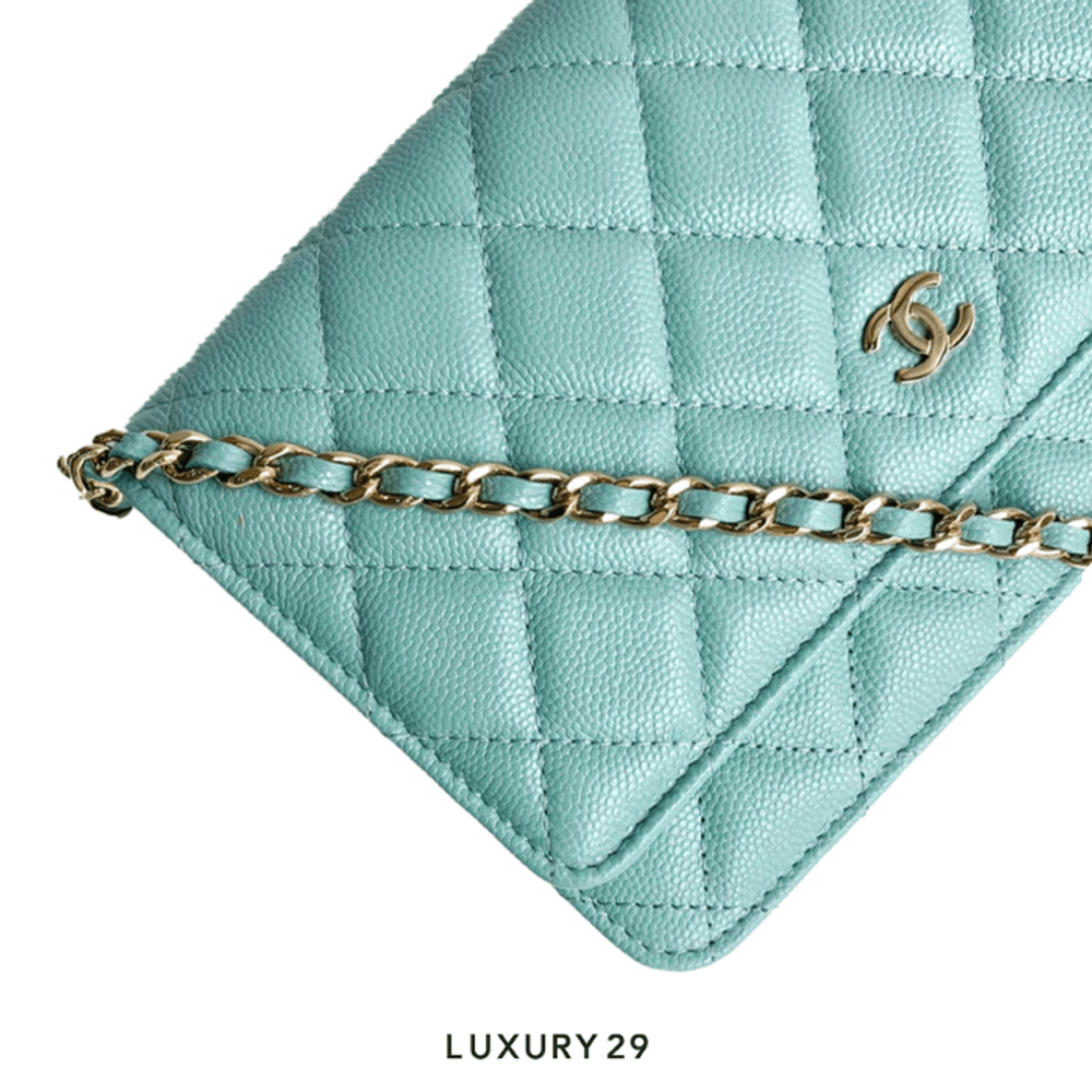 Chanel Wallet On Chain WOC In Grained Calfskin Caviar with Gold Hardware Tiffany(Small, Green)