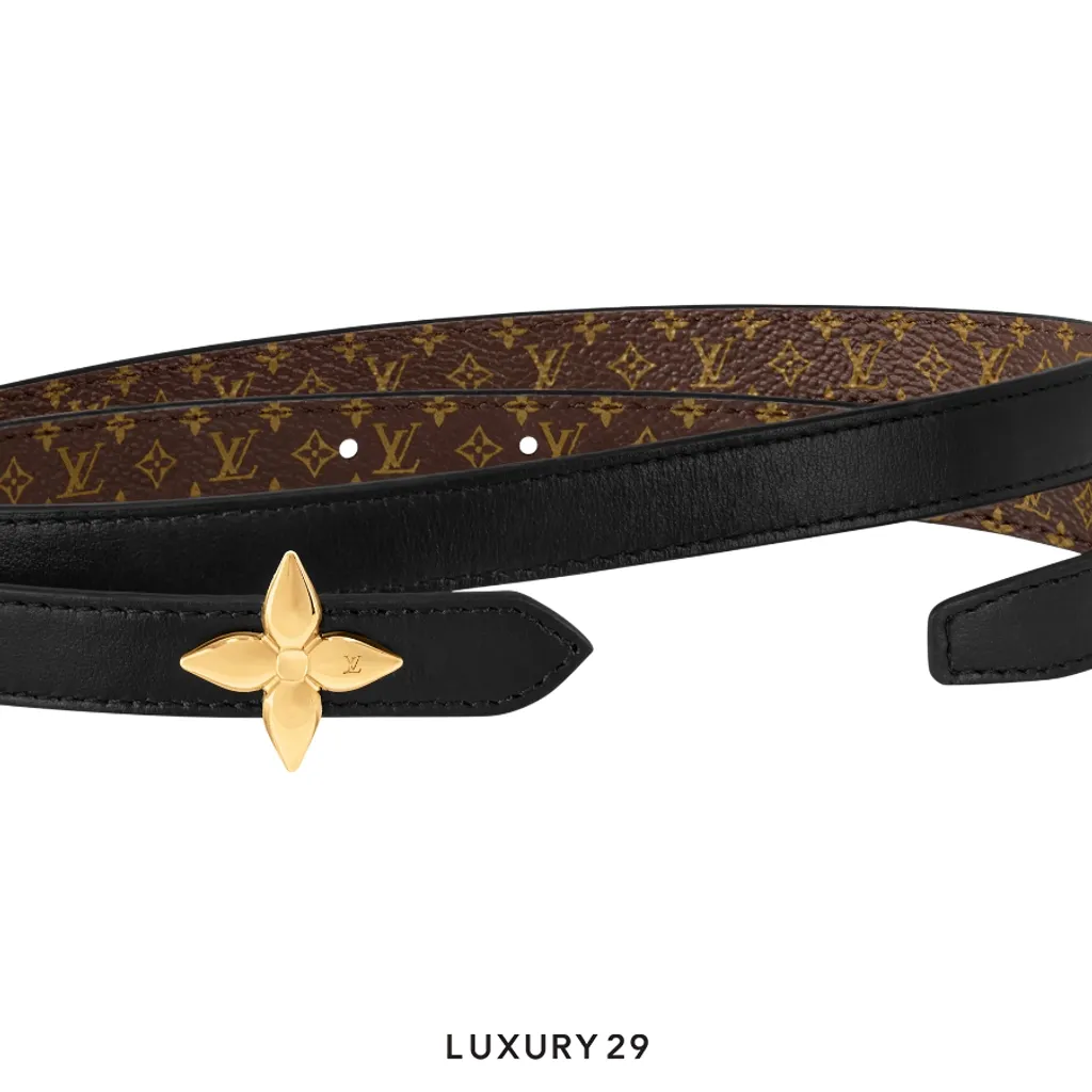 Louis Vuitton LV Mini Flowergram belt 15mm wide reversible Black(80cm)(15, Black)