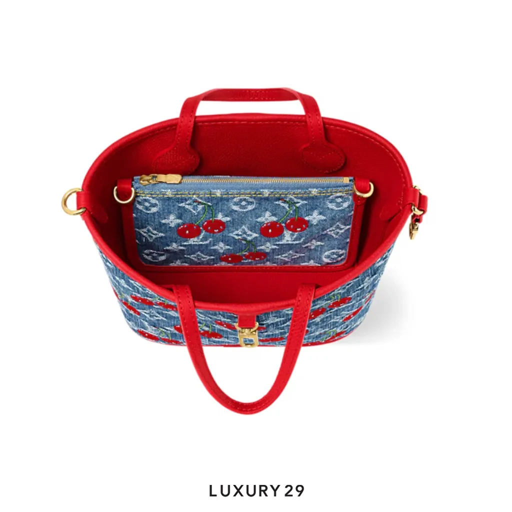 Louis Vuitton LV x TM - Neverfull Inside Out BB Bag Monogram cherry denim White(Small, Blue)