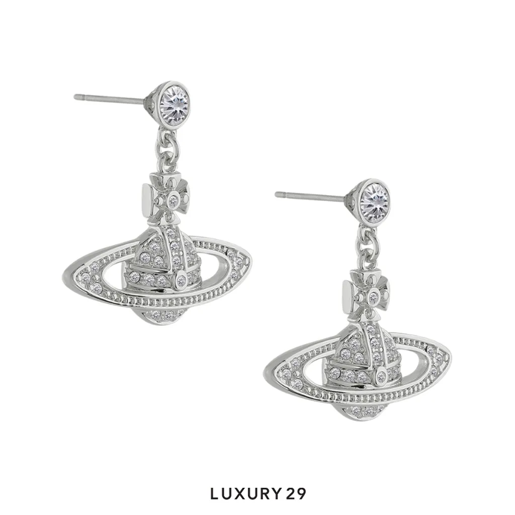 Vivienne Westwood Mini Bas Relief Drop Earrings Platinum/Crystal(Free Size, Silver)