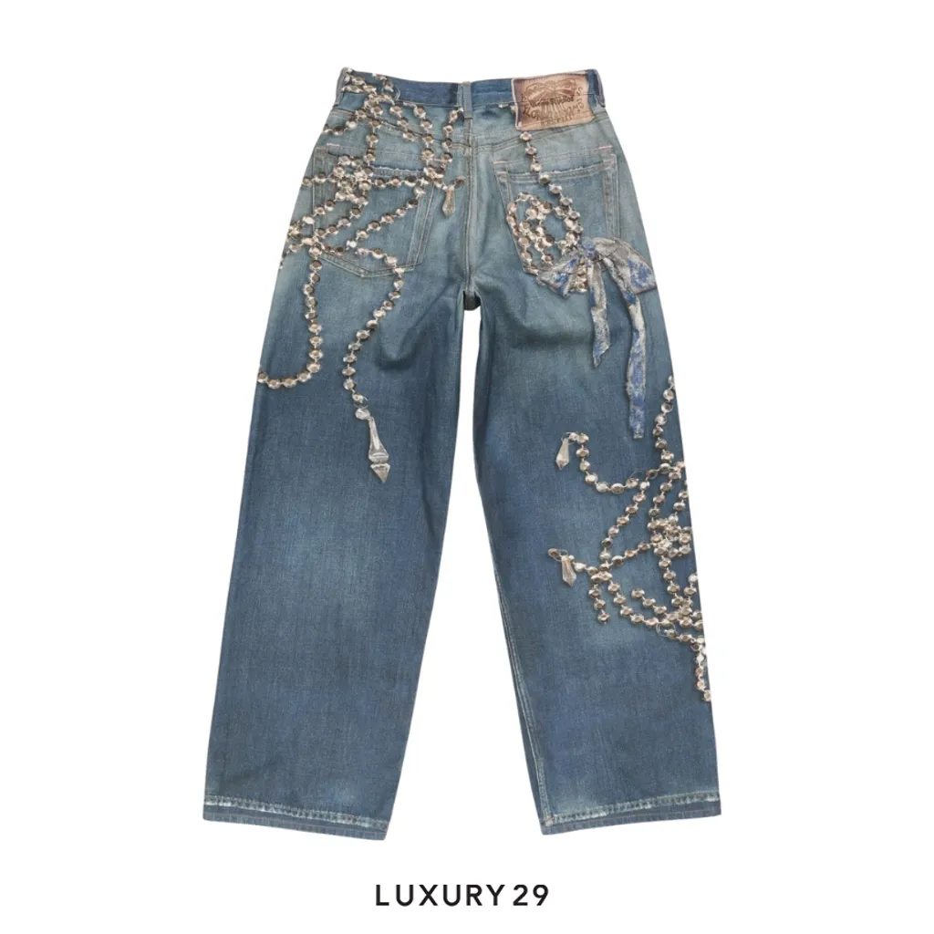 Acne Studios Loose fit jeans - 1981 print of crystals and bows Mid Blue(32, Blue)