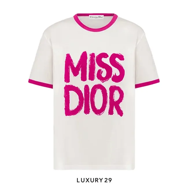 Dior Dio (r)White Cotton and Linen Jersey with Fuchsia Miss Dior Graffiti Motif
