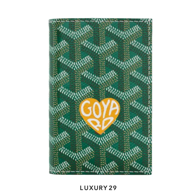 Goyard Saint-Pierre Card Wallet Green Hand-Painted Heart Yellow